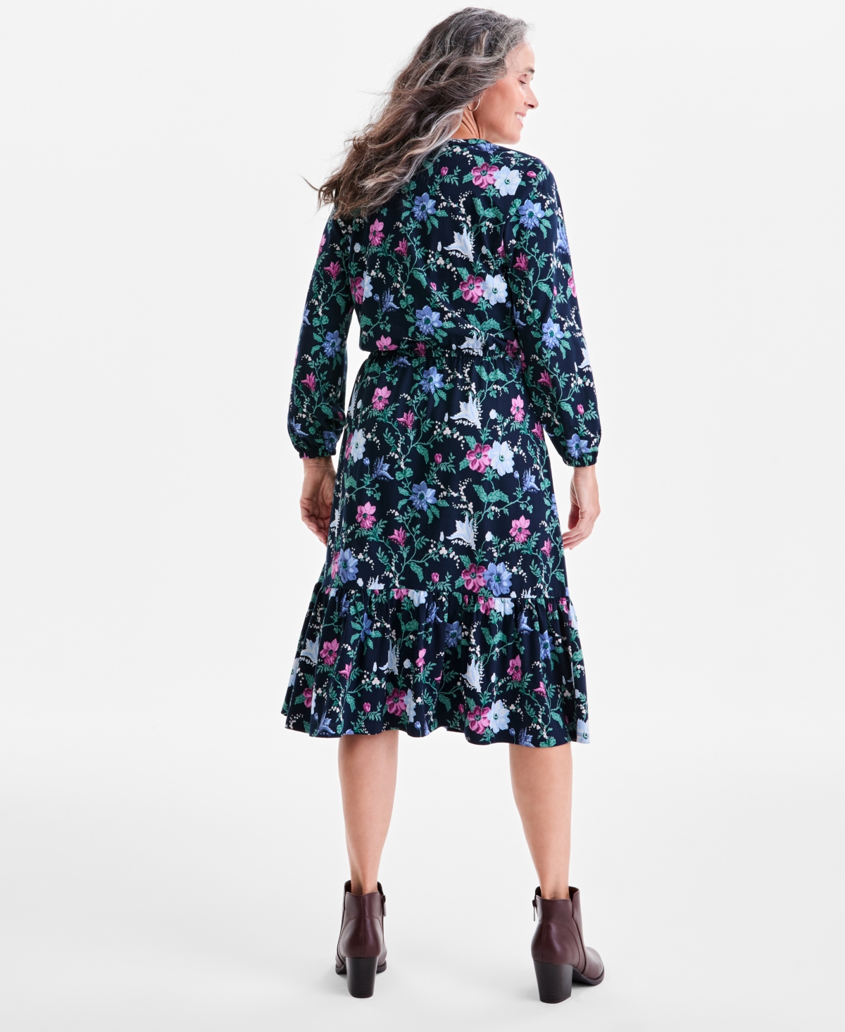 Style & Co Petite Chintz Floral Flared Knit Midi Dress, Macy's Exclusive In Multi