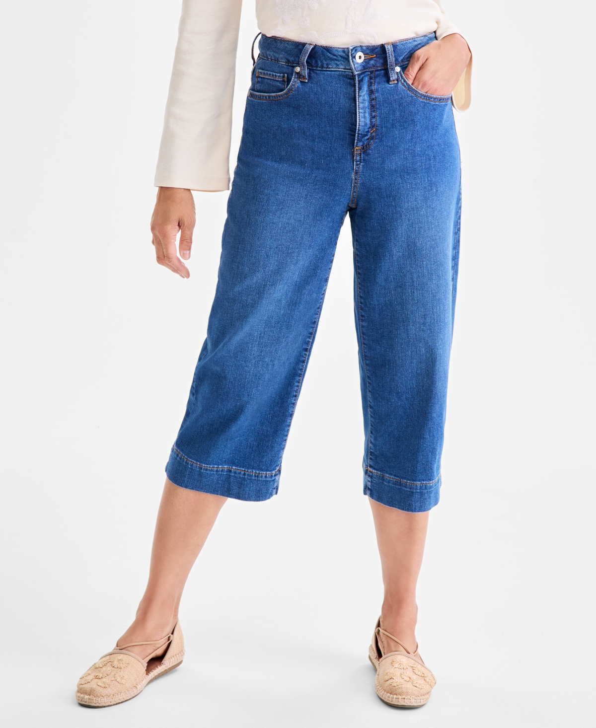Style & Co Petite Denim Culottes, Macy's Exclusive In Blue