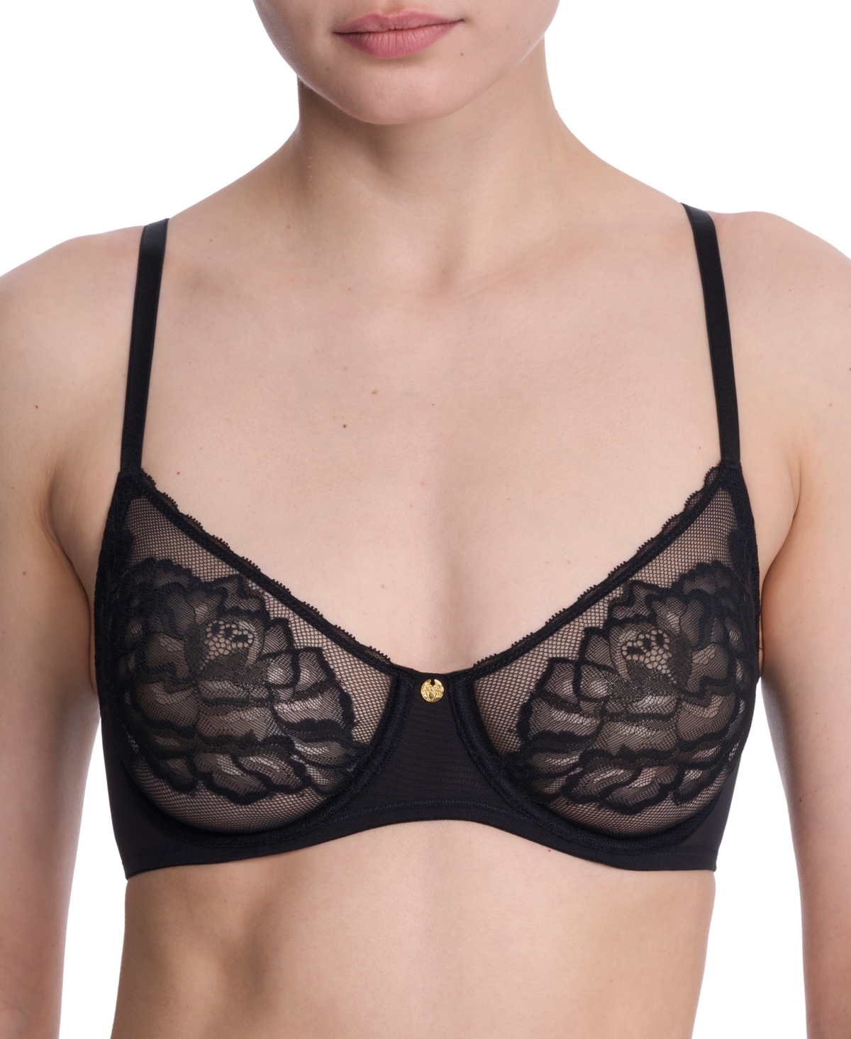 Women's Flora Lace Unlined Underwire Balconette Bra 714150 - Black