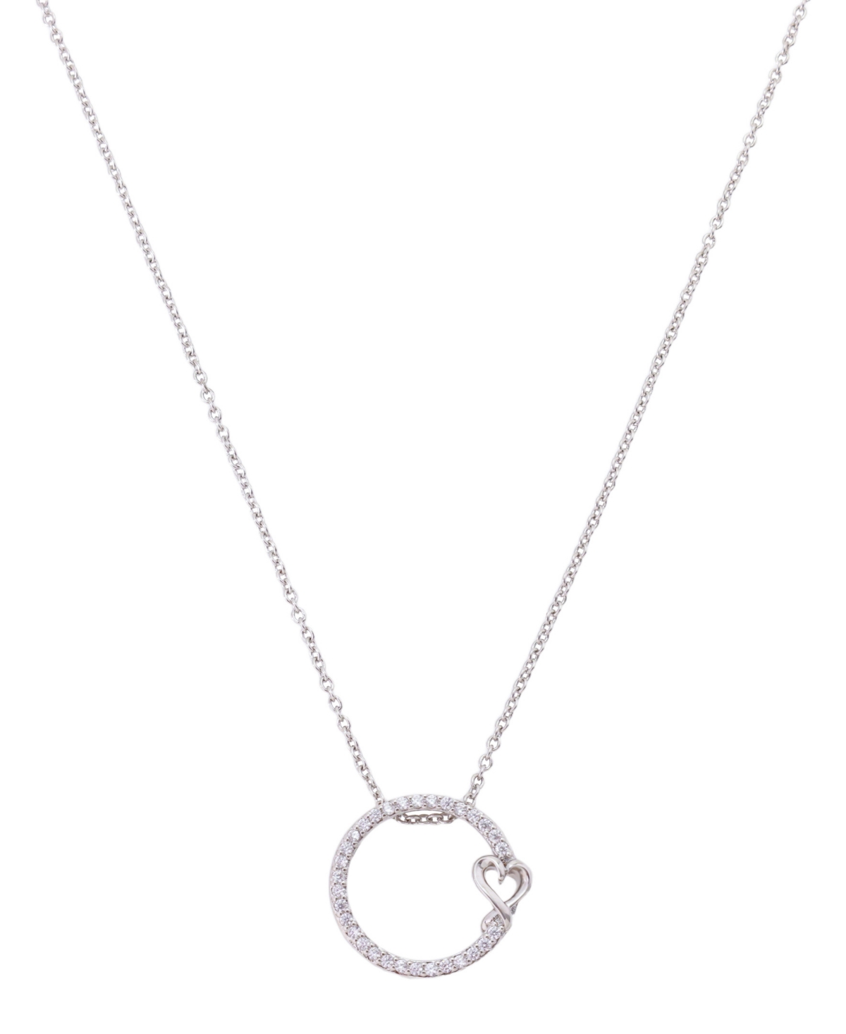 Cubic Zirconia Round with Heart Accent Pendant Necklace - Silver