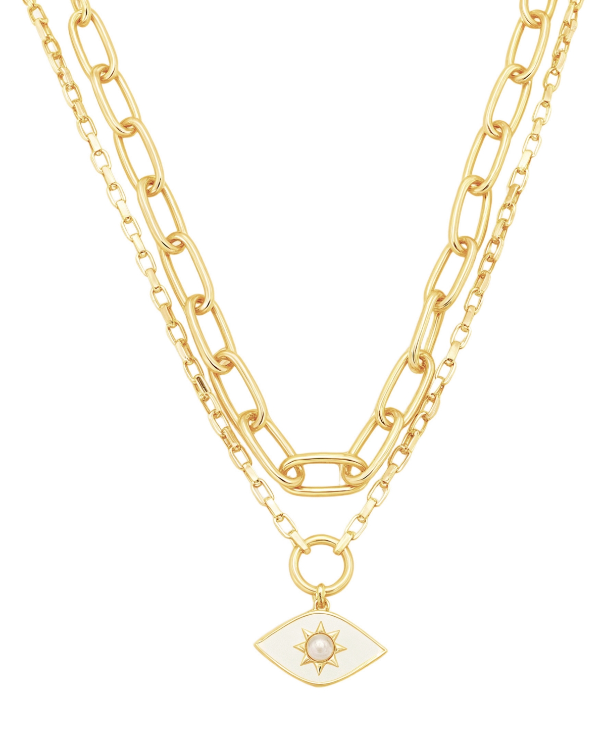 Glass Mother of Pearl Evil Eye Double Layer Necklace Set - Gold