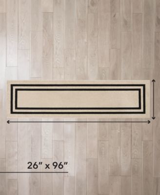 Jean Pierre Double Line Border Tufted - Machine Washable Runner Rug, 26" x 96"