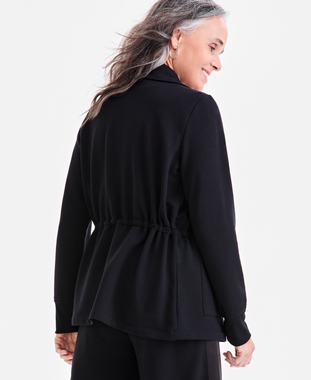 Style & Co Luxe-fleece Front-zip Drawstring-waist Jacket, Macy's Exclusive In Black