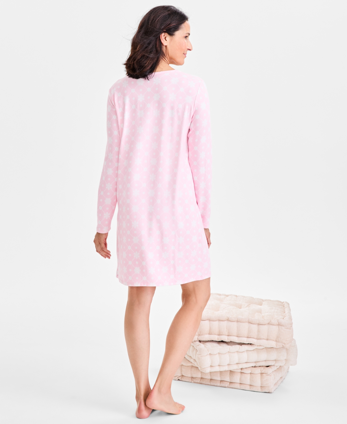 Charter Club Women's Jersey Printed Long Sleeve Sleepshirt In Pink