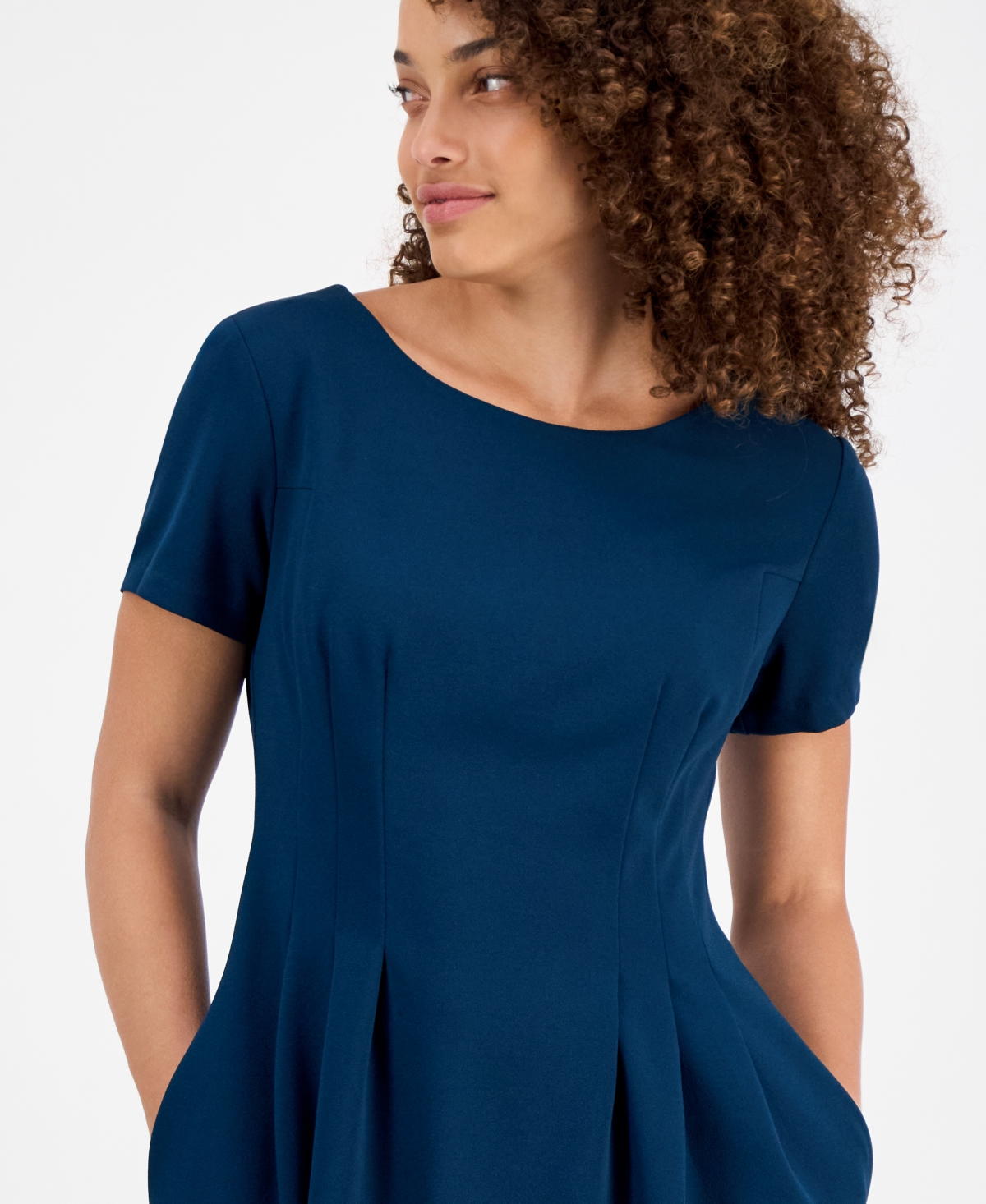 Connected Petite Dart-waist Short-sleeve Dress In Multi