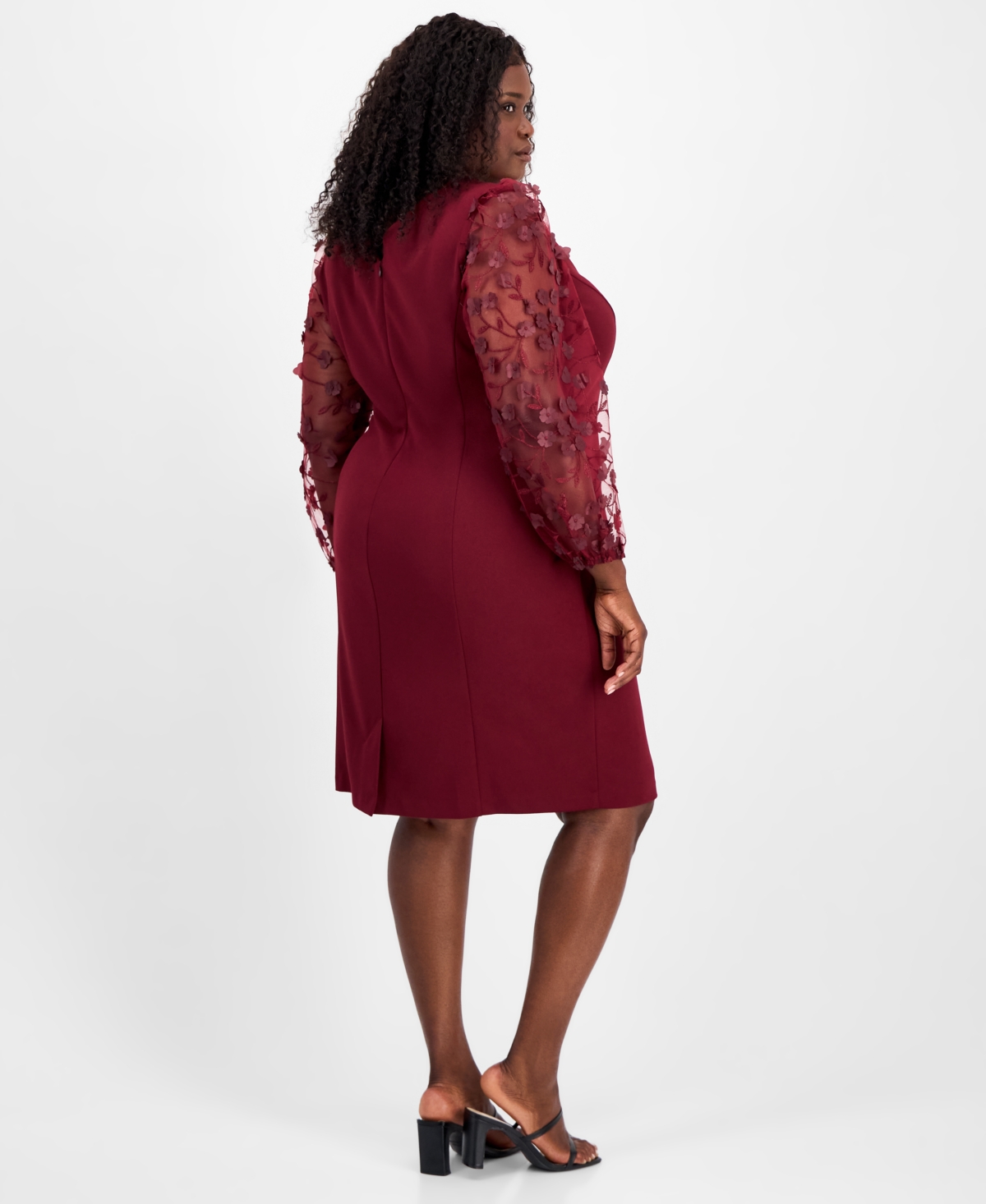 Connected Plus Size Floral-applique Sheath Dress In Burgundy