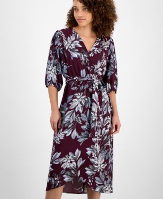 Petite Printed Wrap Midi Dress