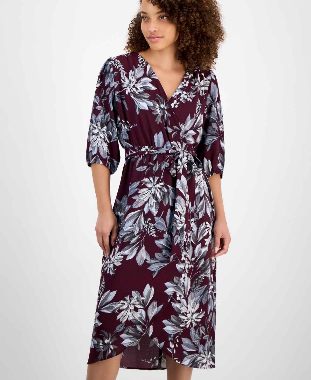 Connected Petite Printed Wrap Midi Dress In Multi