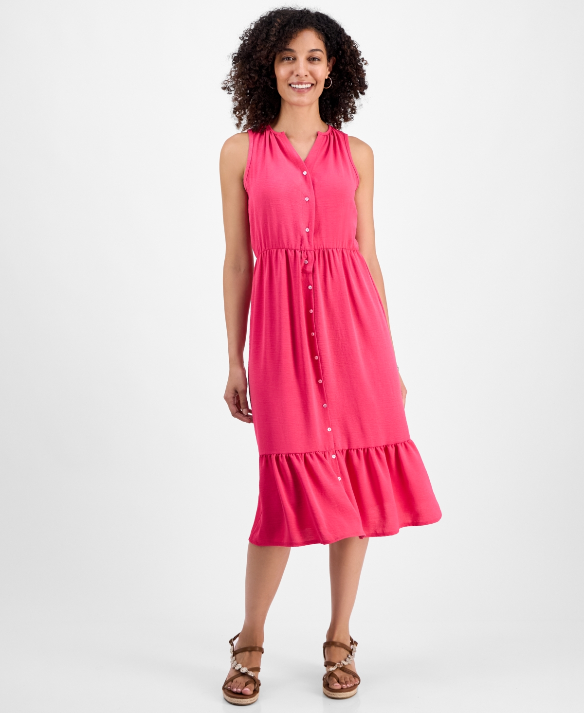 Style & Co Petite Button-front Sleeveless Midi Dress, Macy's Exclusive In Pink