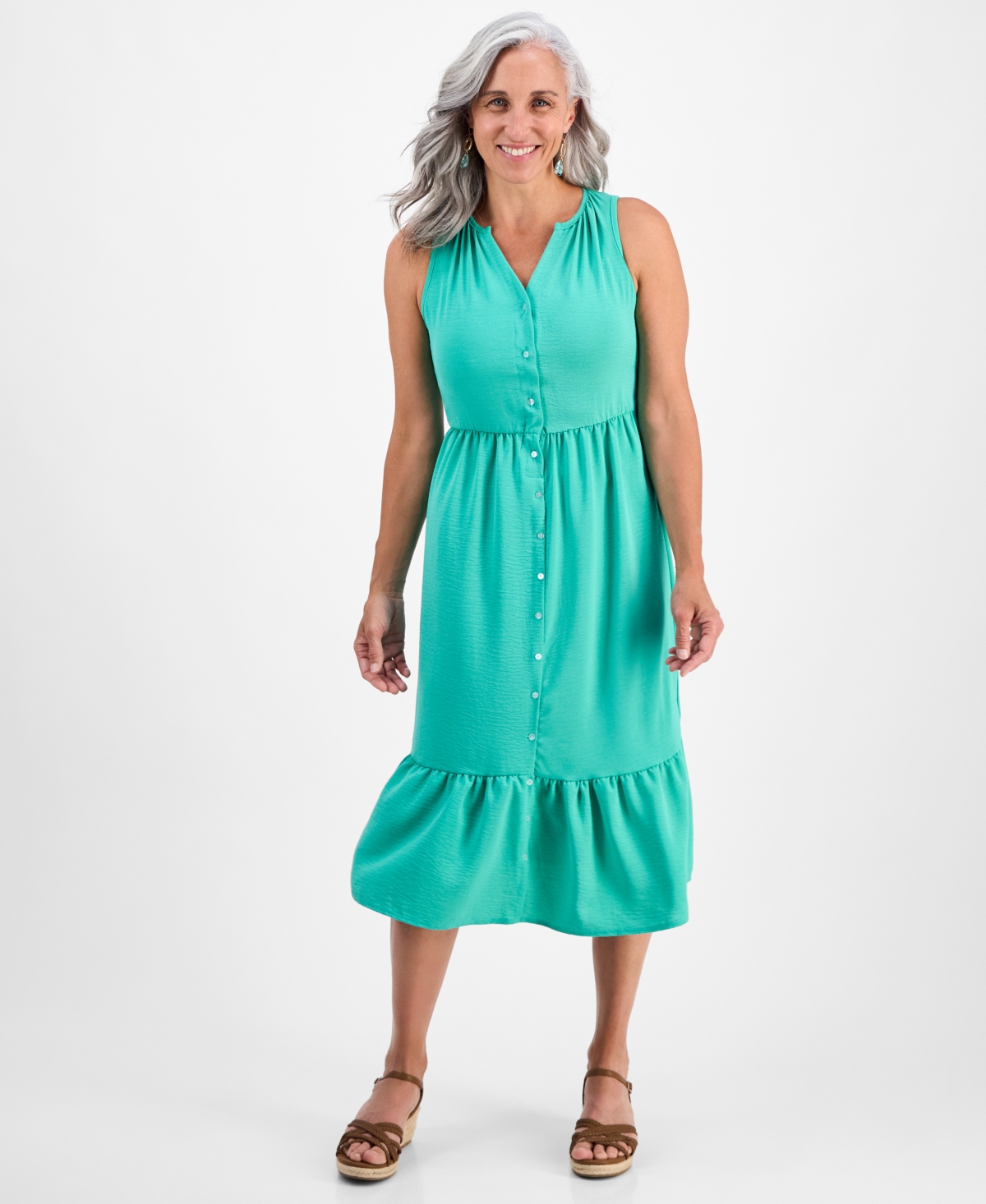 Style & Co Petite Button-front Sleeveless Midi Dress, Macy's Exclusive