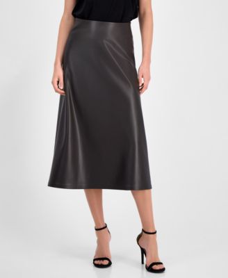 Petite Pull-On Faux-Leather Midi Skirt