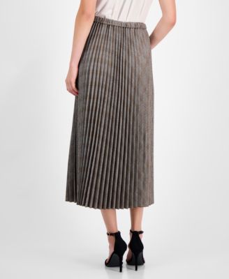 Women's Plaid Pleated Pull-On Midi Skirt