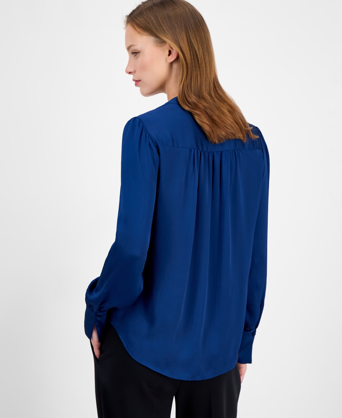 Anne Klein Womens Satin Pleated V Neck Blouse P Xxs Xxl In Blue