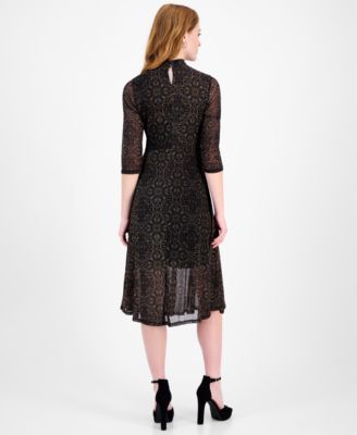 Petite Mock Neck Printed Midi Dress