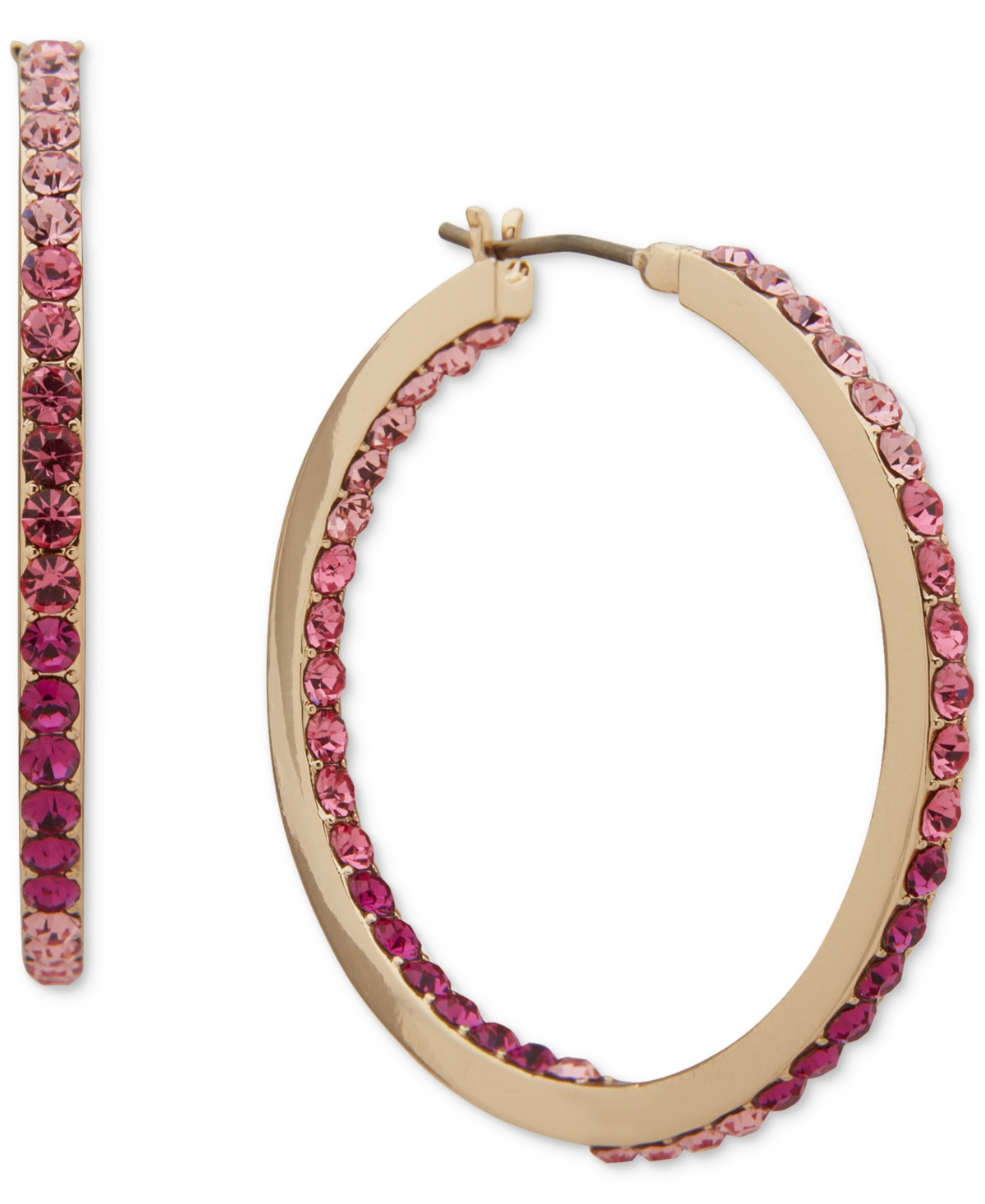 Karl Lagerfeld Medium Pave Hoop Earrings, 1.37" In Pink