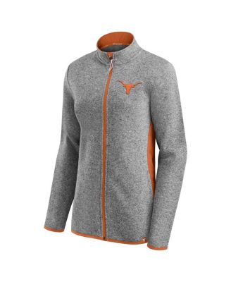 Women's Heather Gray Texas Longhorns Block Party Fleece Full-Zip Sweater