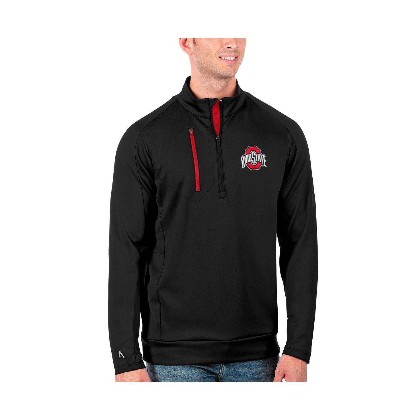 Мужская куртка Antigua Black/Scarlet Ohio State Buckeyes Generation Half-Zip Pullover — фото 1