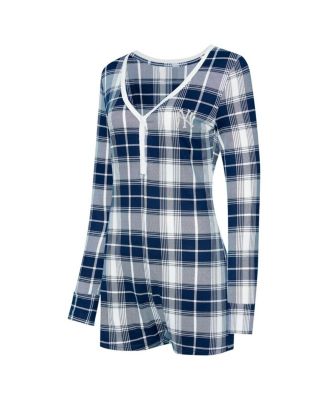 Women's Navy New York Yankees Ashford Plaid V-Neck Knit Romper
