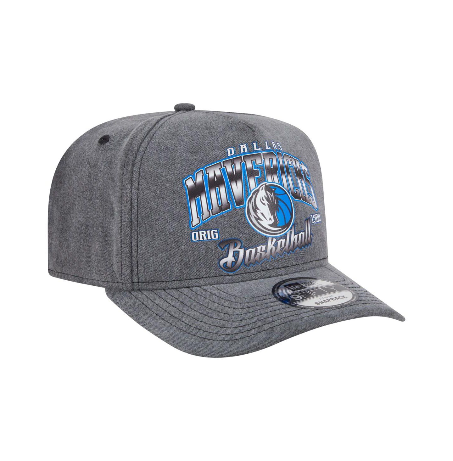 Мужская кепка New Era Charcoal Dallas Mavericks Throwback Washed Pre-Curved 9FIFTY Snapback Hat — фото 3