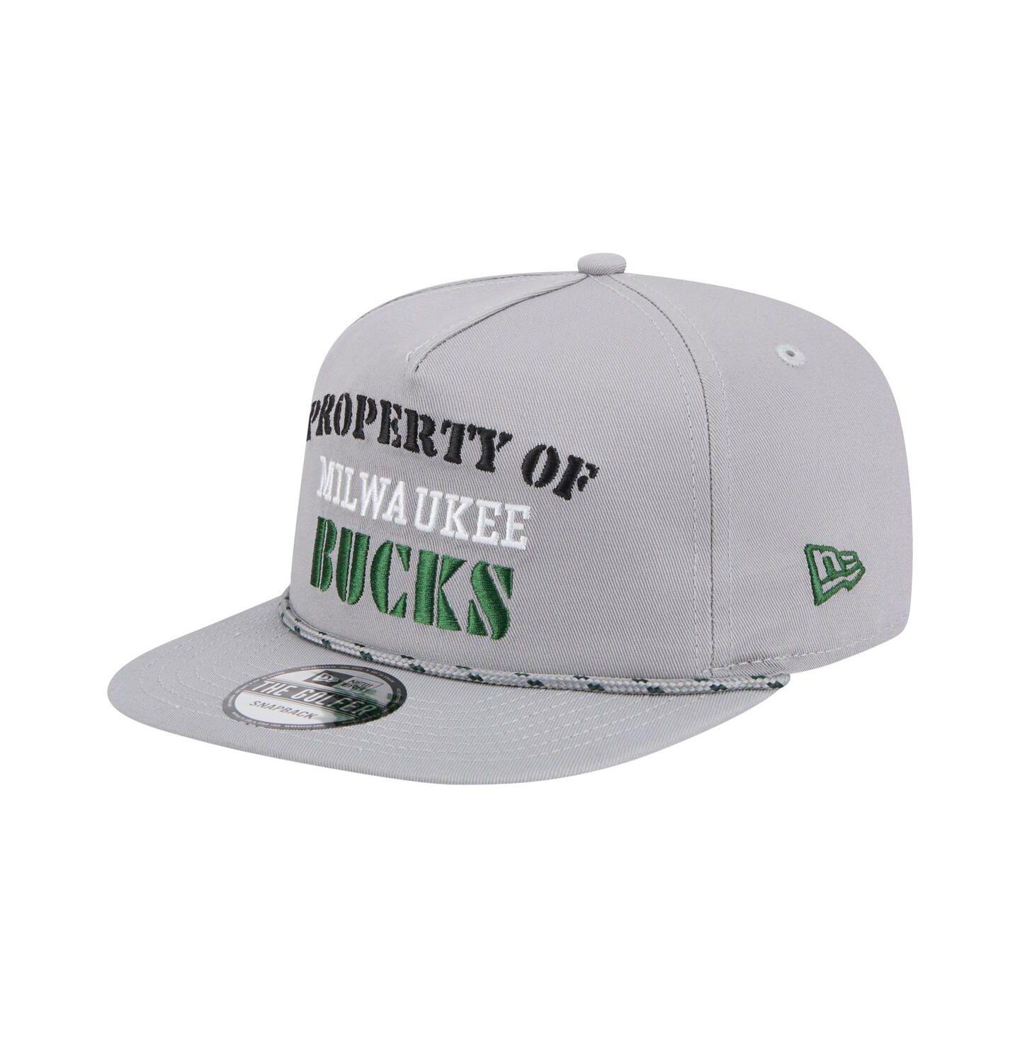 Мужская кепка New Era Gray Milwaukee Bucks Throwback Property Of Golfer Snapback Hat — фото 3