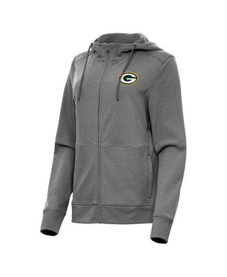 Antigua - Women's Heather Charcoal Green Bay Packers Seeker Full zip Hoodie Jacket