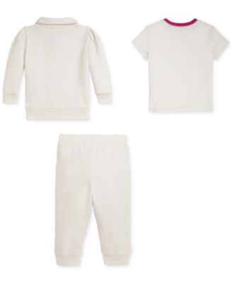 Baby Girls Fleece Jacket, Pants & Cotton Tee Set