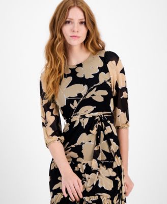 Petite Printed Tiered-Hem Midi Dress