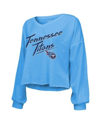 Women's Cam Ward Light Blue Tennessee Titans 2025 NFL Draft First Round Pick Off-Shoulder Script Name Number V-Neck T-Shirt