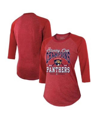 Majestic - Women's Red Florida Panthers 2025 Stanley Cup Champions 3/4-Sleeve Raglan Tri-Blend T-Shirt