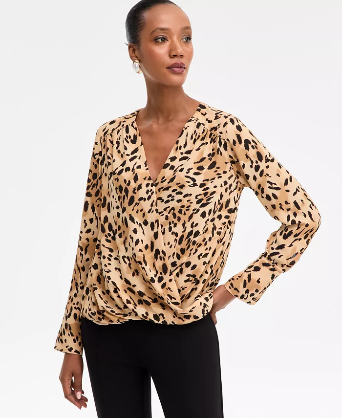 Women's Printed Surplice-Neck Blouse