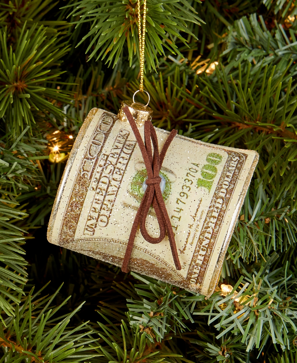 Holiday Lane Eclectic Charm Glass Rolled $100 Bill Ornament, Macy's Exclusive In Transparent