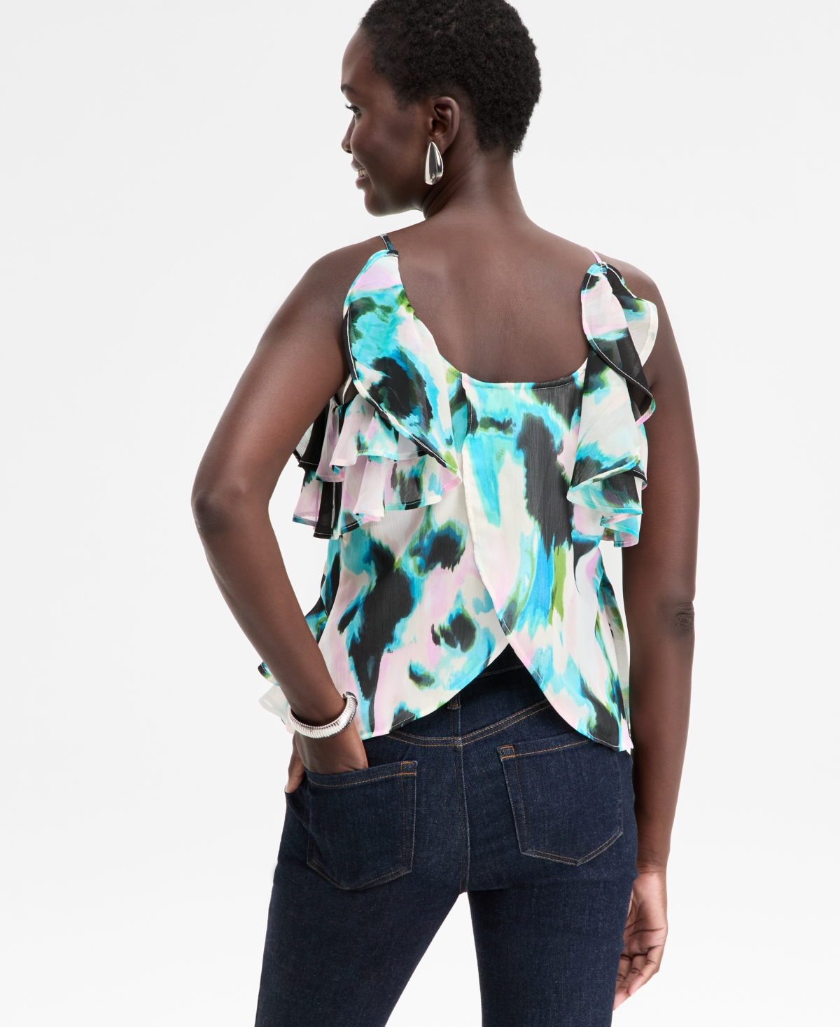 Inc International Concepts Women's Ruffle-trim Apron-neck Tank, Macy's Exclusive In Multi