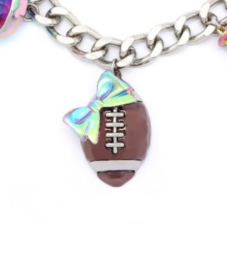 Faux Stone Kick Off Football Charm Bib Necklace
