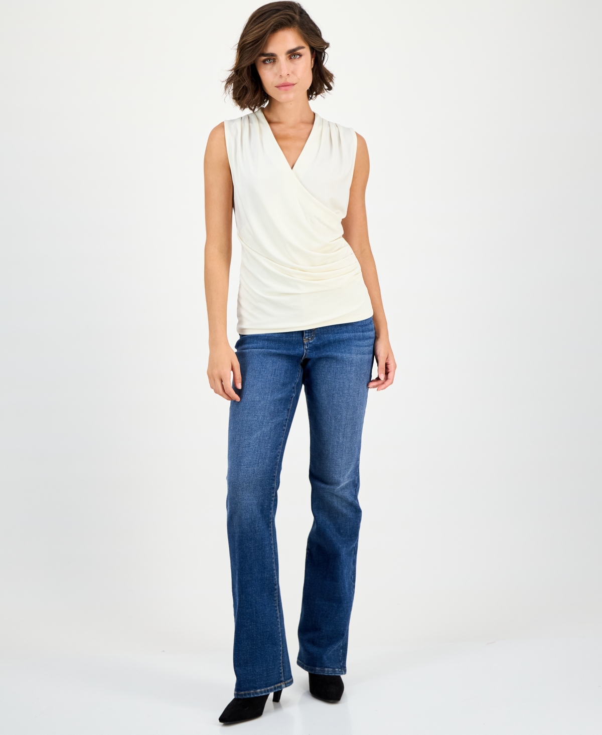 Inc International Concepts Women's Sleeveless Faux-wrap Top, Macy's Exclusive In White