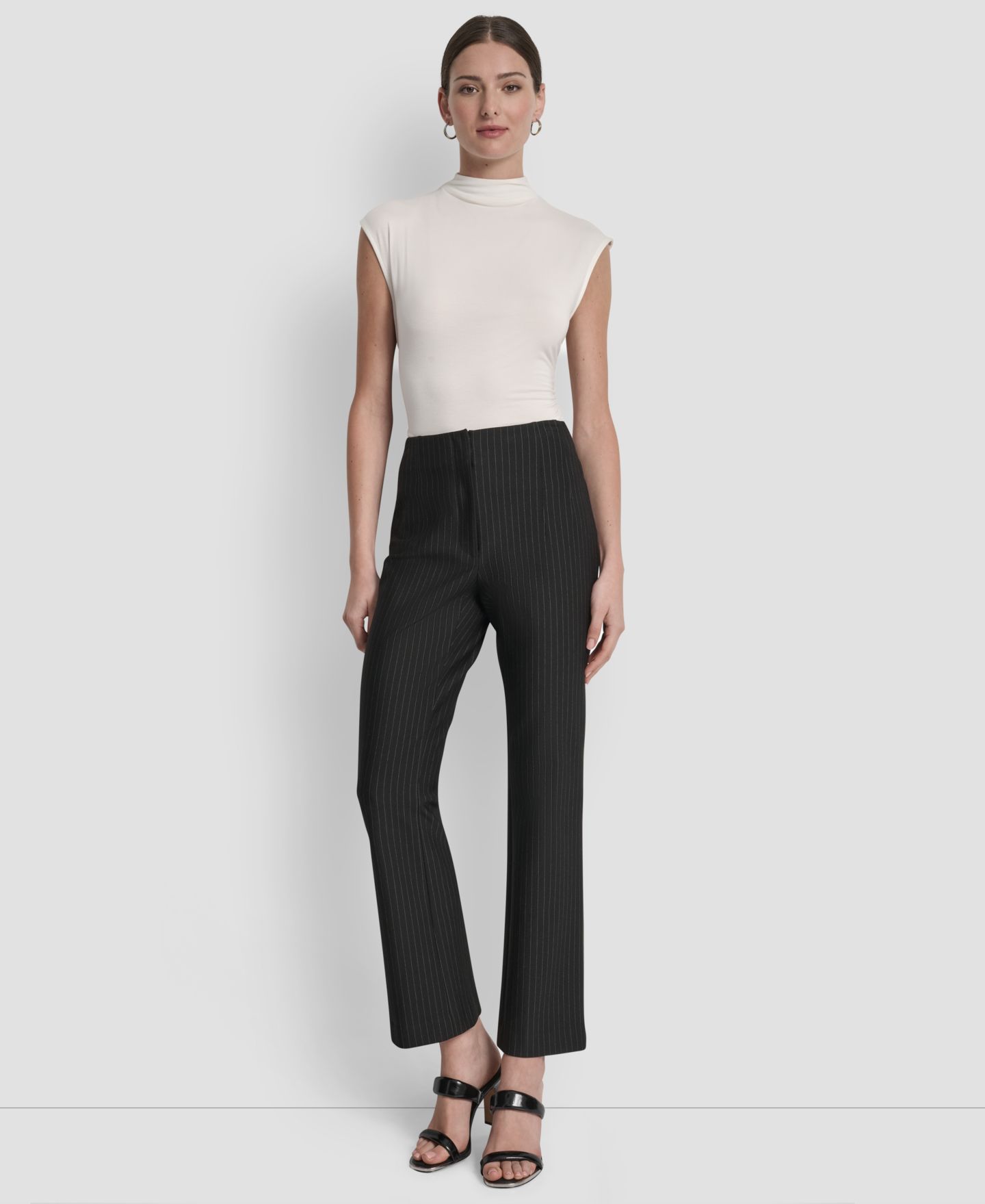 Женские брюки DKNY Mid-Rise Pinstripe, цвет: Чёрный — фото 4