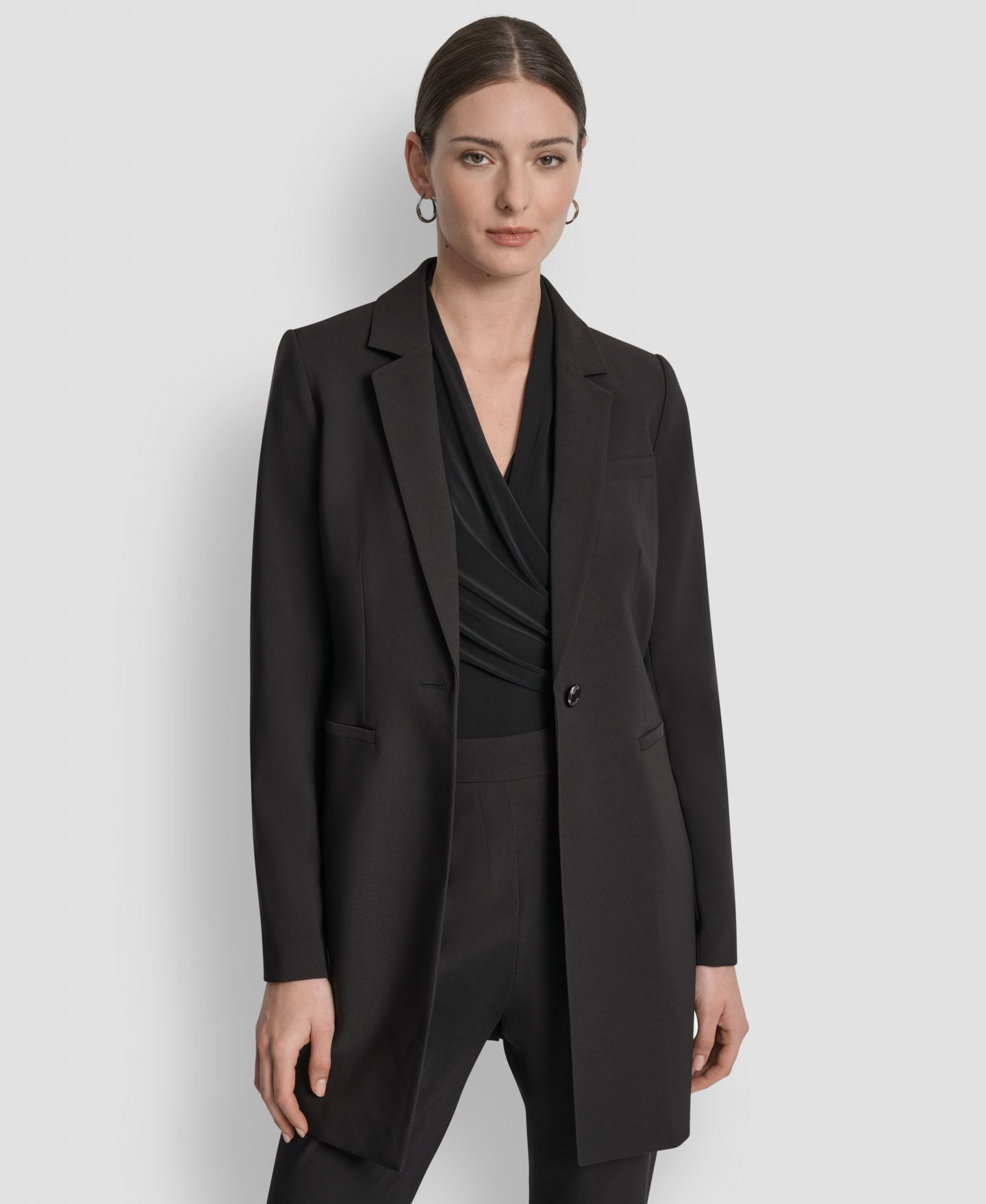Женский пиджак DKNY Single-Button Long-Sleeve Blazer, цвет: Чёрный — фото 1