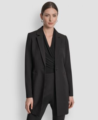 DKNY Women's Plaid Collarless Blazer (2, Grey/Pink