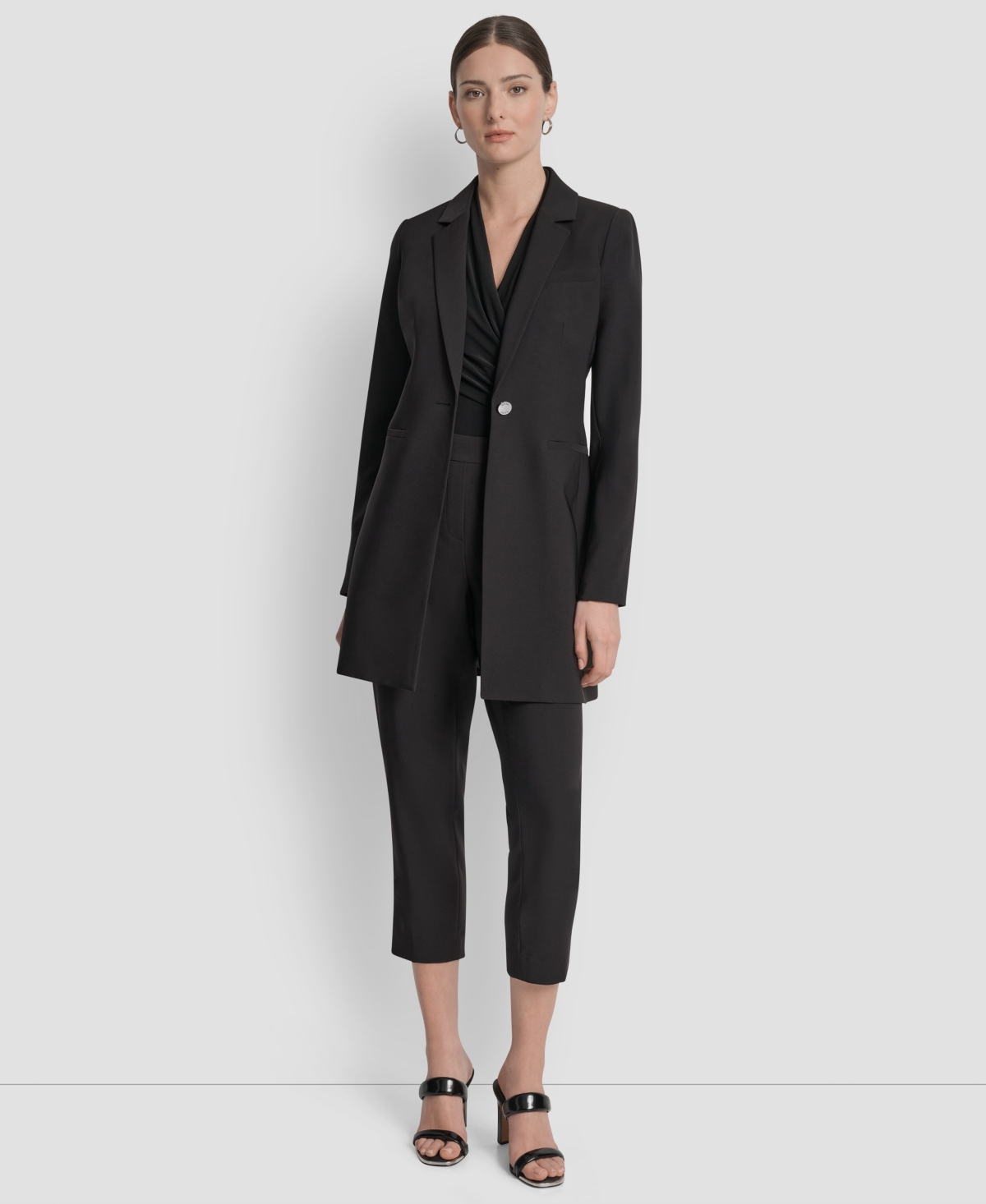 Dkny Petite Single-button Long-sleeve Blazer In Black
