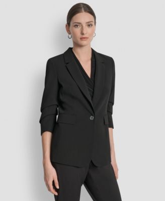 DKNY スーツ DKNY Women's Ruched-Sleeve One-Button Blazer - Macy's