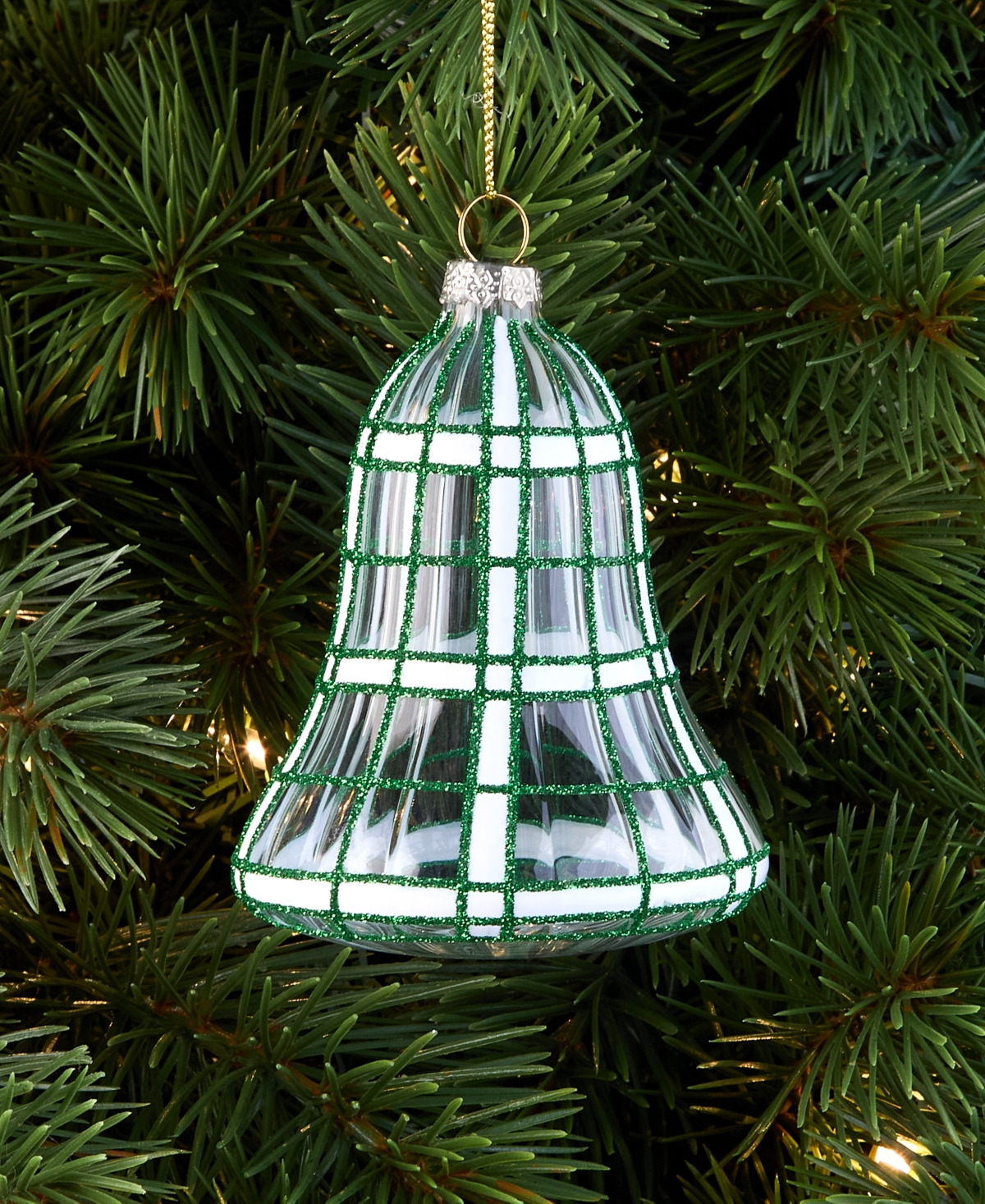 Holiday Lane Enchanted Emerald Glittered Glass Bell Ornament, Macy's Exclusive