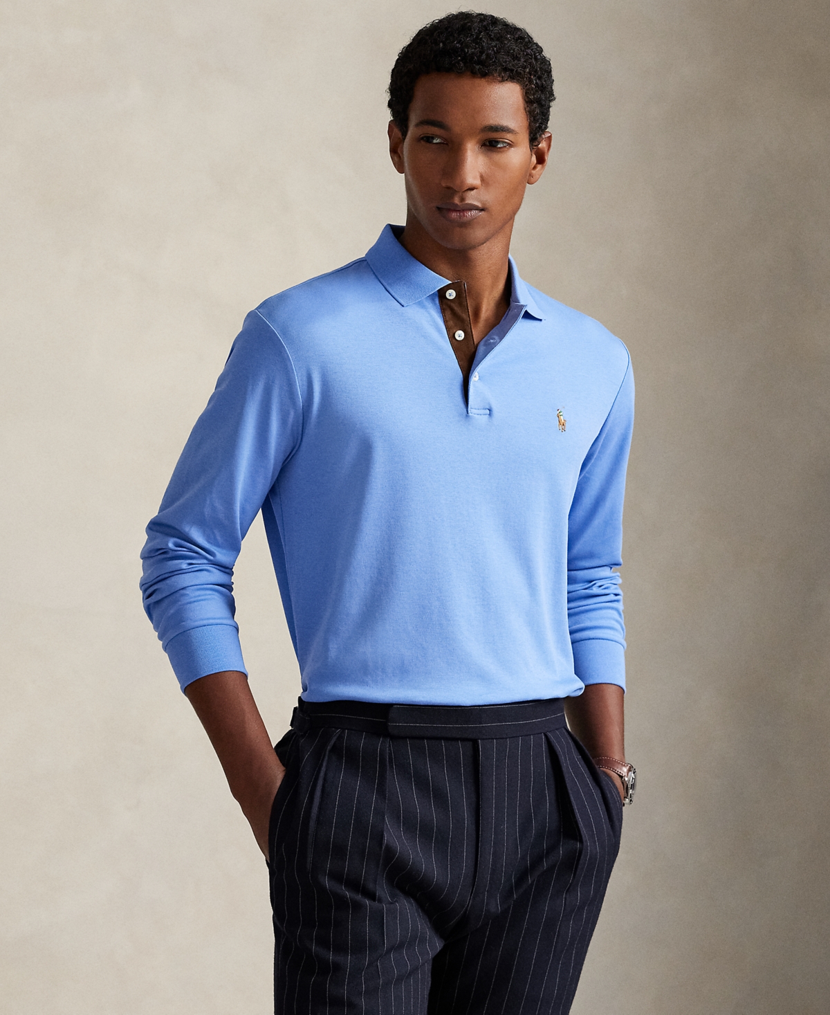 Polo Ralph Lauren Classic Fit Soft Cotton Long-sleeve Polo Shirt In Blue