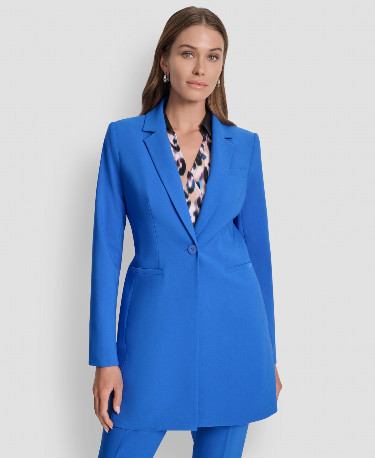 Dkny One Button Longline Blazer In Blue