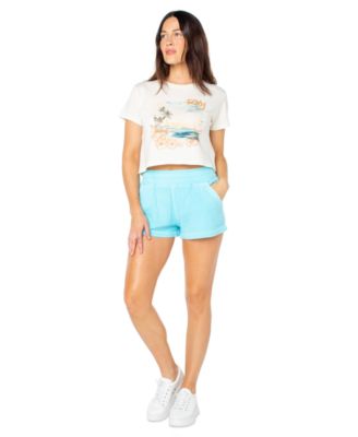 Juniors' Beach Collage Cropped Crewneck Cotton T-Shirt