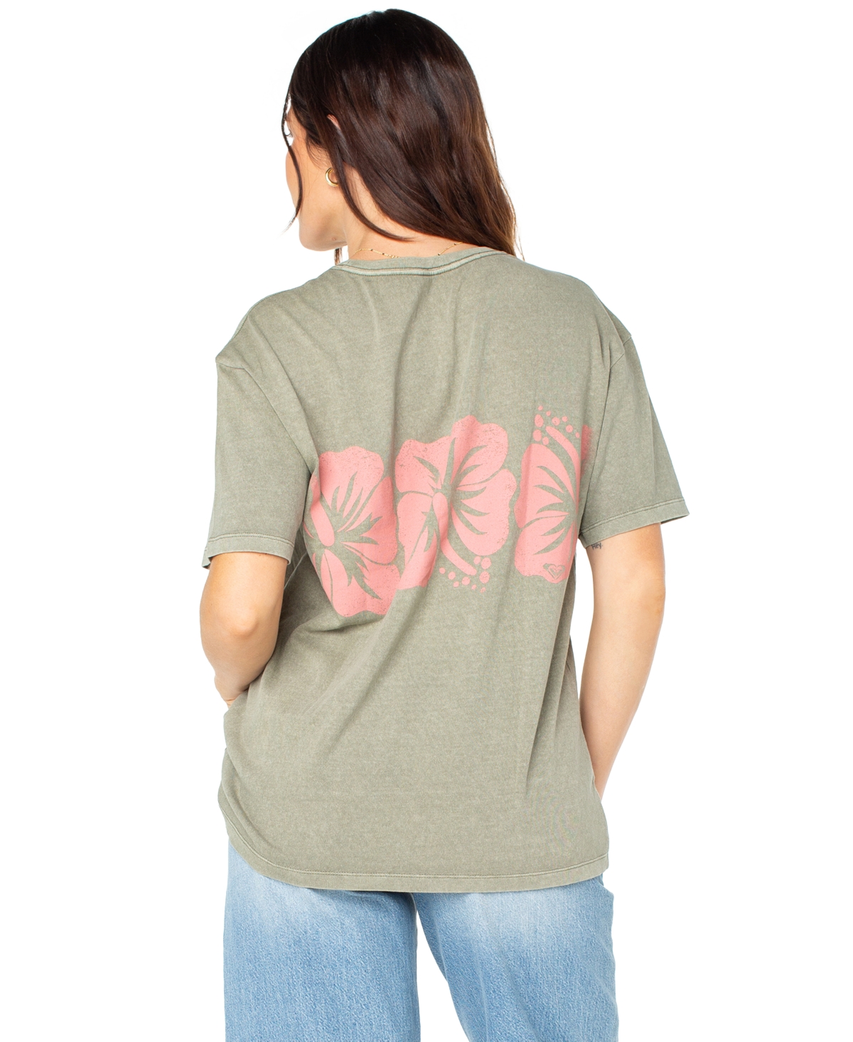 Roxy Juniors' Flower Block Short-sleeve Cotton T-shirt In Gray