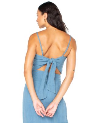 Juniors' Island Nomad Button-Front Back-Tie Cotton Cropped Top