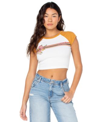 Roxy Women's Retro Heritage Striped Ribbed Cropped Top - Macy's