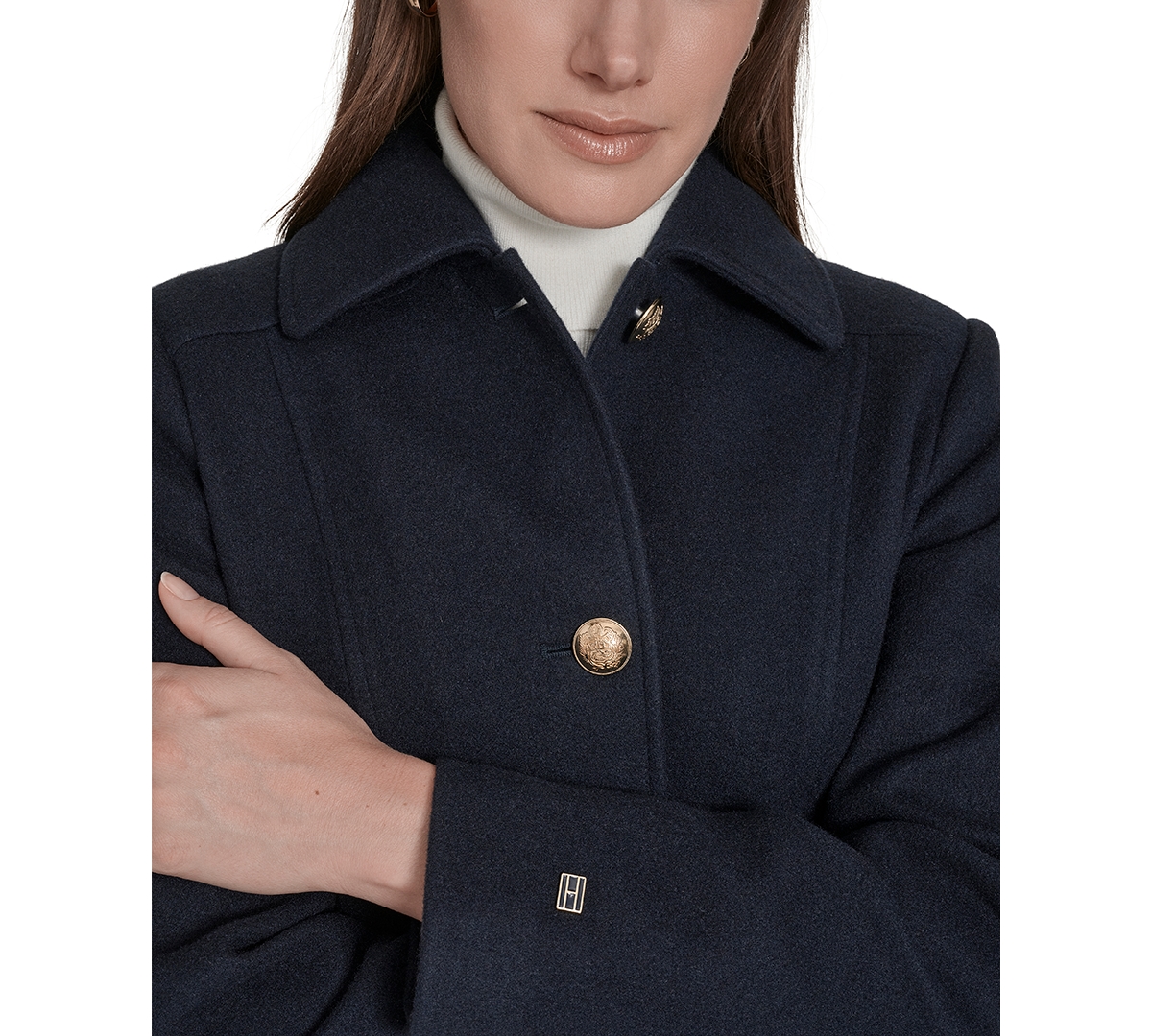 Tommy Hilfiger Women's Hooded Single-breasted Coat, Created For Macy's In Blue
