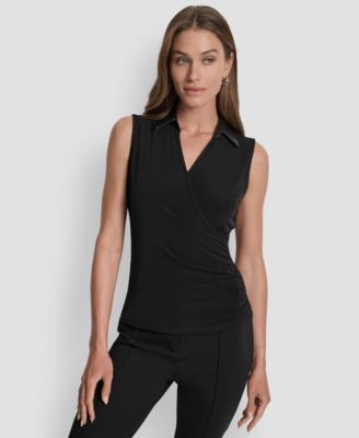 DKNY - Women's Contrast-Collar Surplice Top