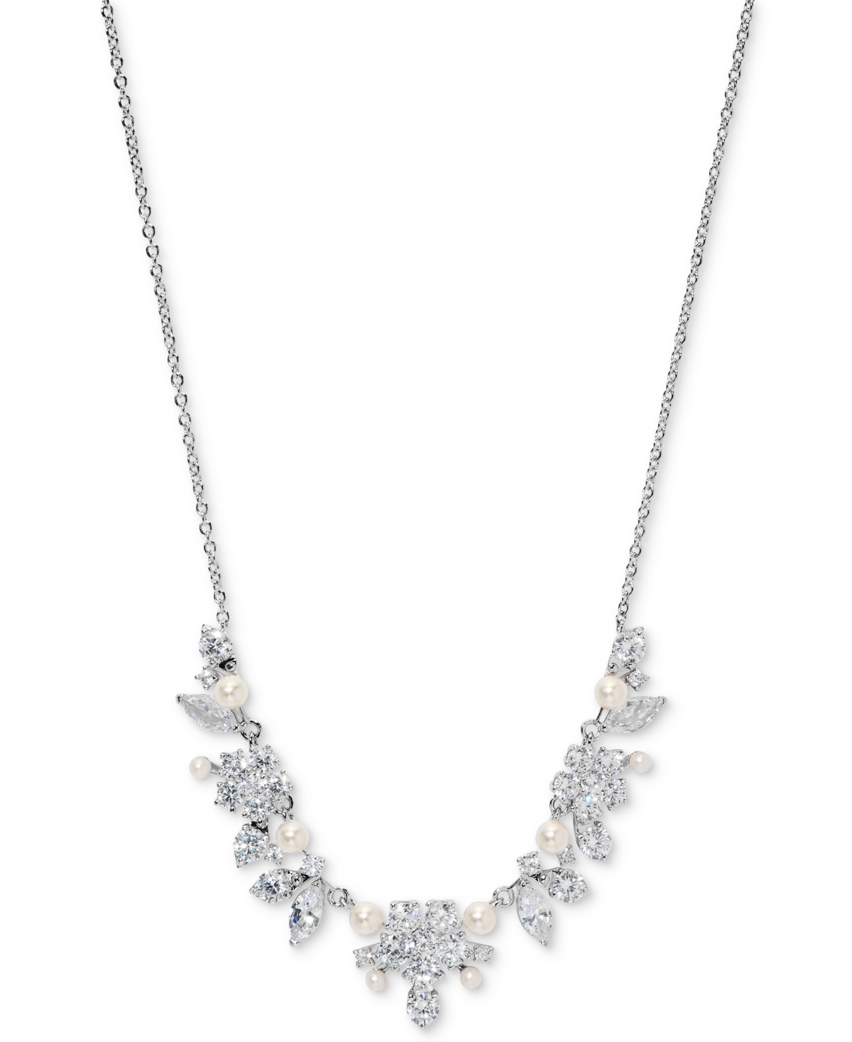 Cubic Zirconia & Imitation Pearl Cluster Statement Necklace, 16" + 2" extender, Exclusively at Macy's - Rhodium