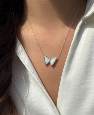 Butterfly Necklace with Lab-Grown Opal in Sterling Silver